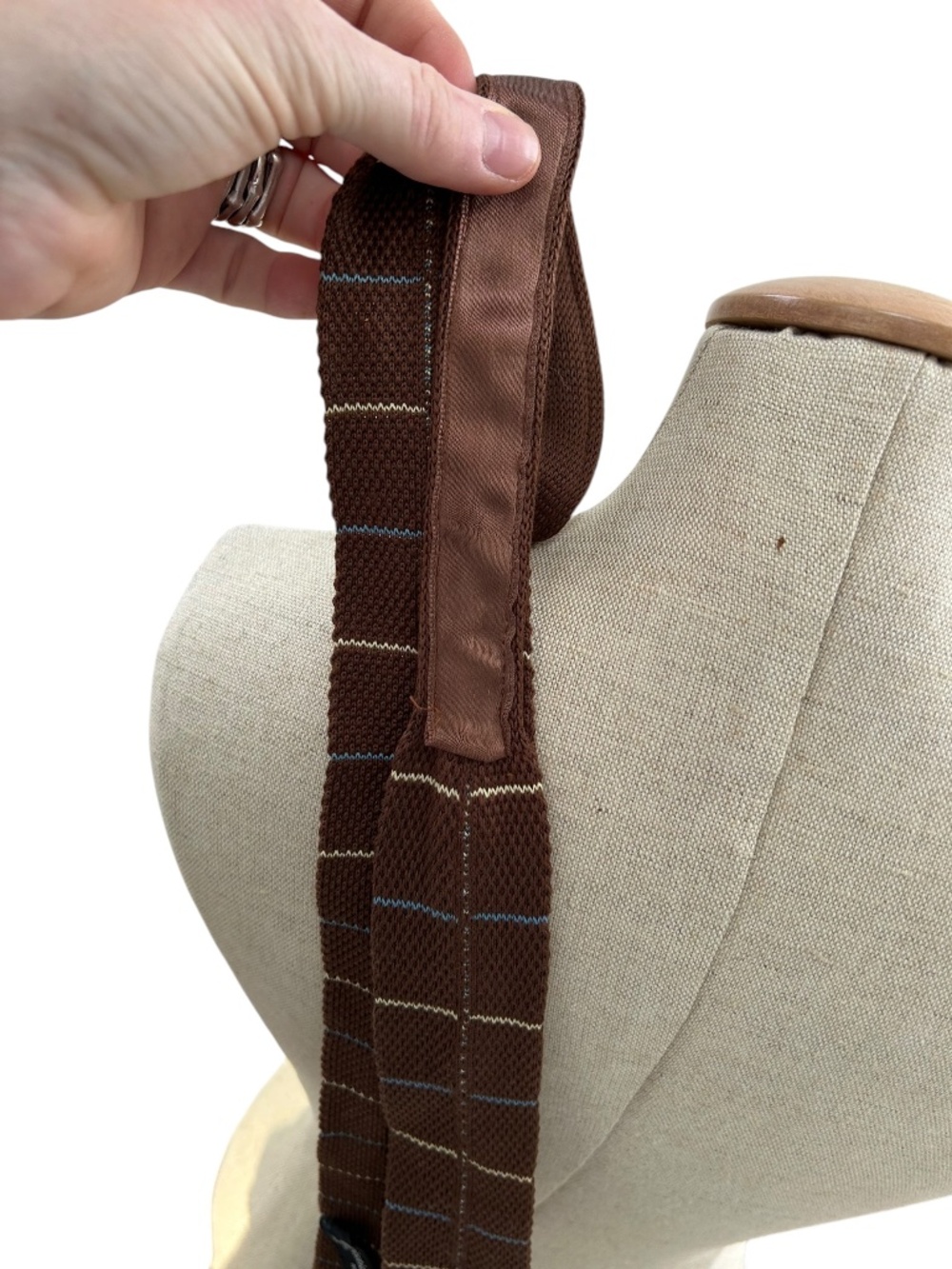 Christian Dior squared hem wool sweater brown blue stripe embroidered DIOR tie - Picture 5 of 5